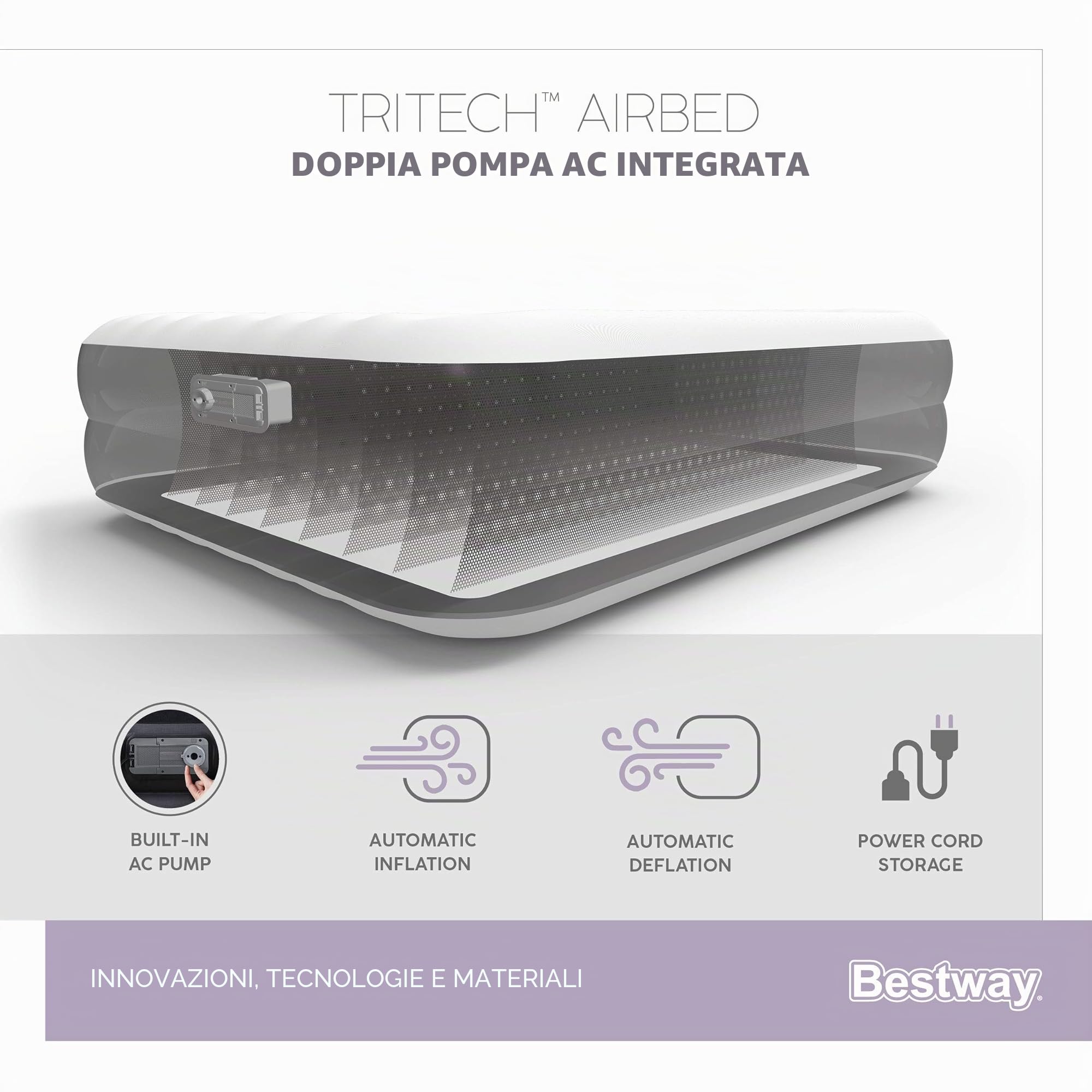 Bestway 67403-3 Materasso gonfiabile matrimoniale da 2.03 m x 1.52 m x 46 cm con pompa integrata