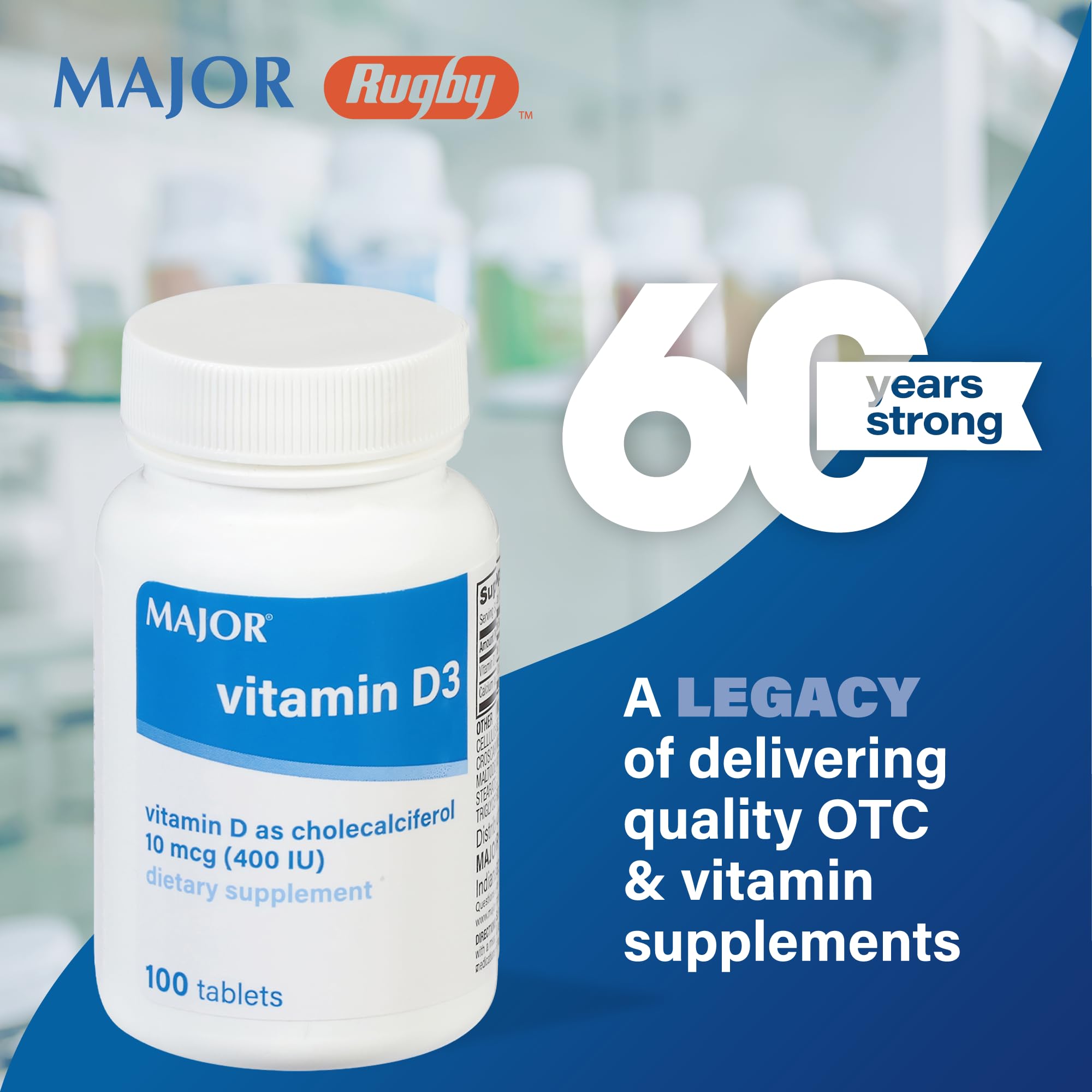 MAJOR Vitamin D3 10mcg (400 IU) - Contains 25mg of Calcium - Dietary Supplement - 100 Tablets (1 Pack) — Amazon image 2