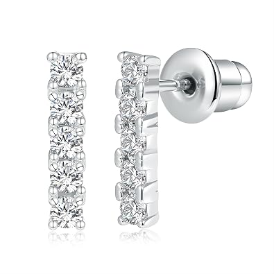 VOLUKA Cubic Zirconia Stud Earrings for Women - Hypoallergenic Earrings for Sensitive Ears - Simulated Diamond CZ