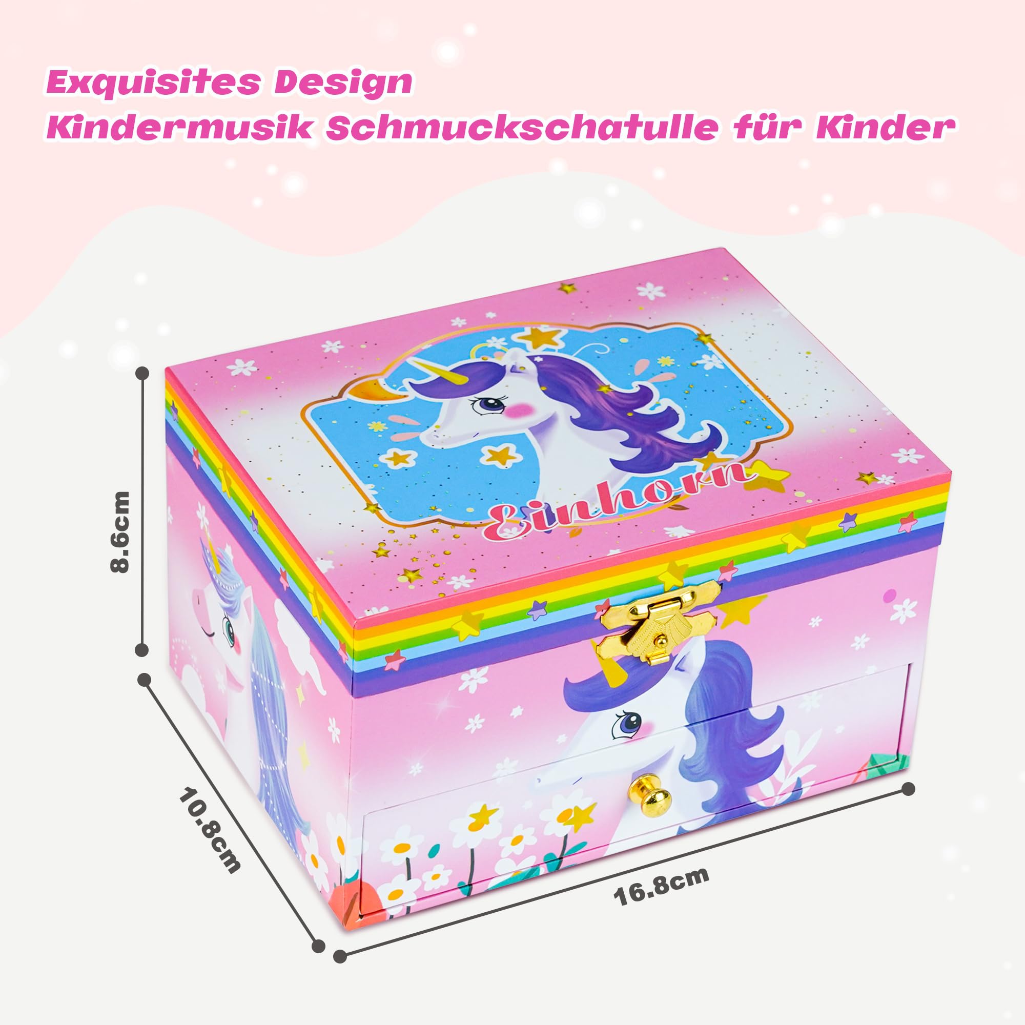 AdelDream contenitore musicale con unicorno con ali d'angelo musicali regalo per bambini(unicorno rosa a due strati,set di accessori da 5 pezzi)
