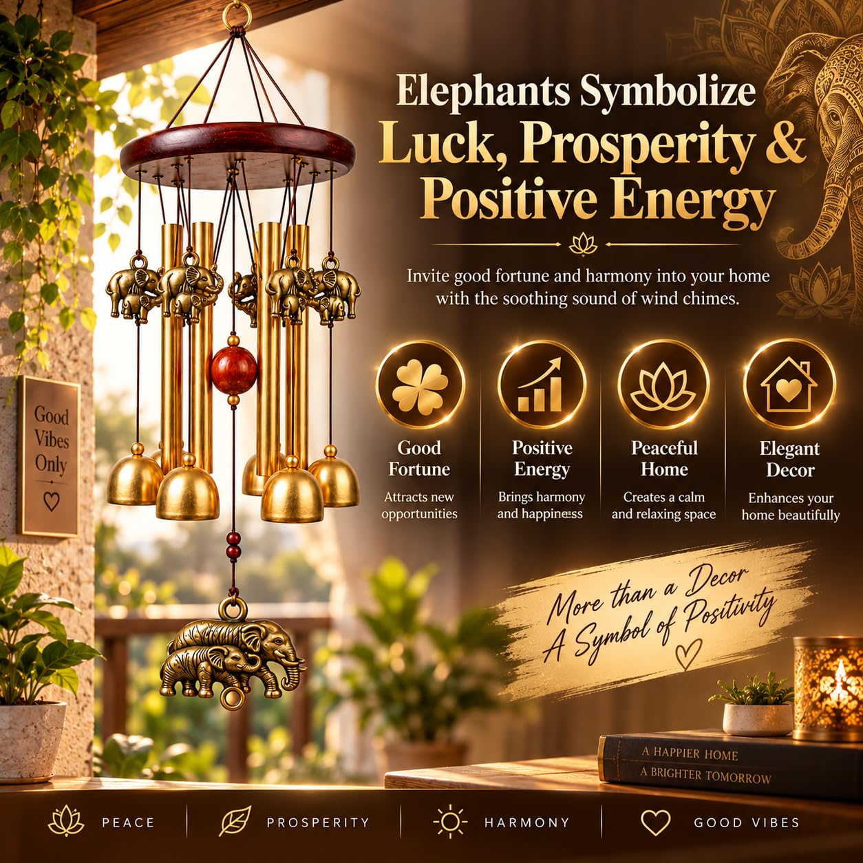 Elephant Wind Chime - Good Luck & Serenity -4