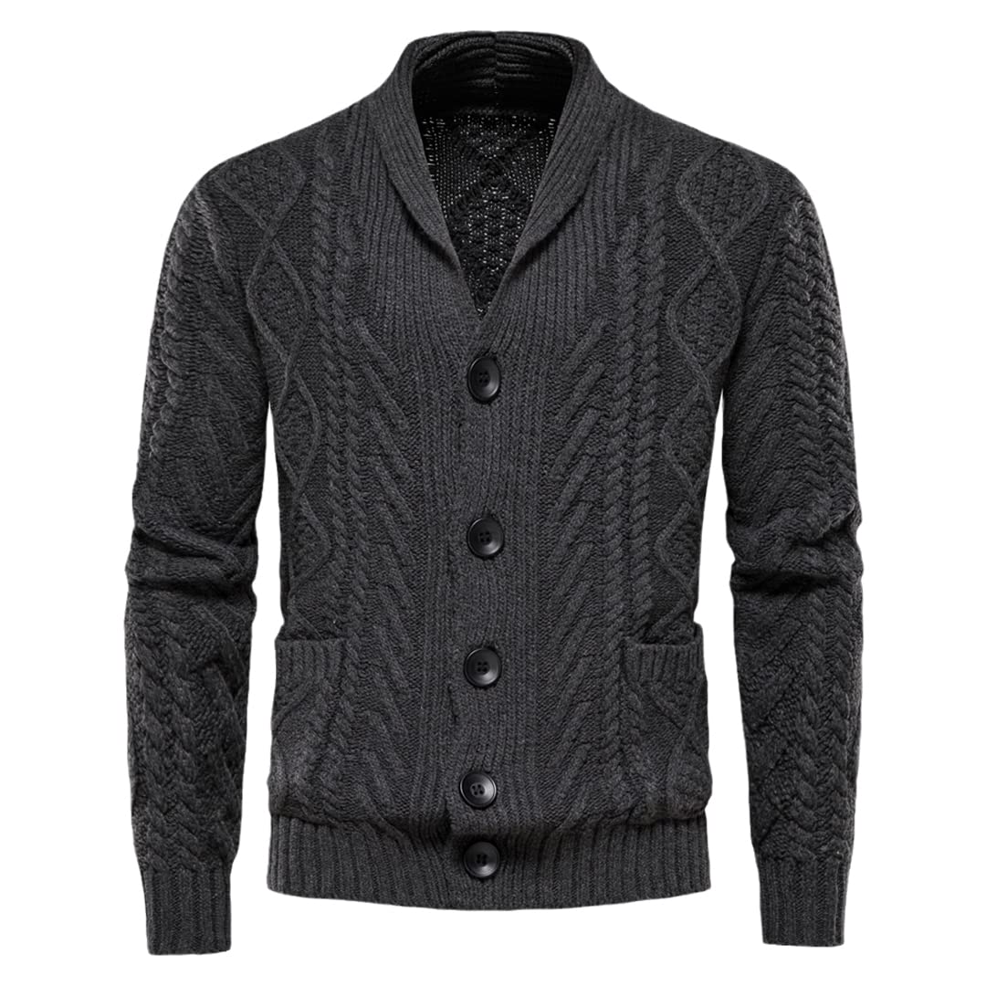 Vogrtcc Sudaderas de los hombres de punto suéter de color sólido casual suéter de moda de invierno de un solo pecho
