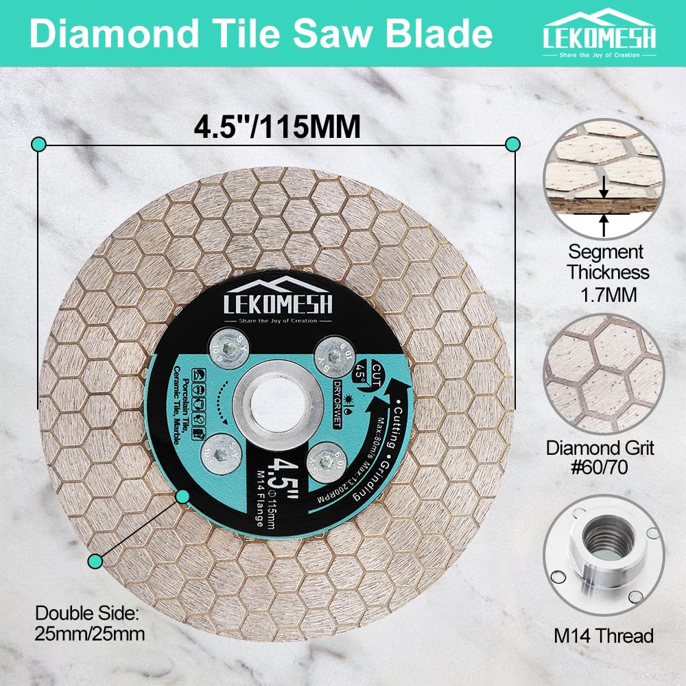 Disco de Diamante 115mm M14 | Disco 2 en 1 para Corte y Lijado de Porcelánico, Azulejos y Mármol | Doble Cara Profesional para Amoladora Angular