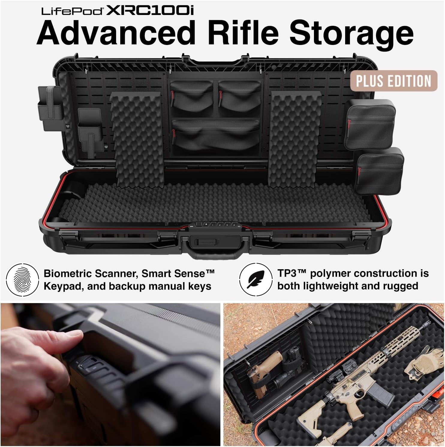 VAULTEK LifePod XRC Series Weatherproof Biometric Rifle Case Built-in Lock Modular Interior Secure Rugged Portable Lockbox with Biometric Scanner and Backlit Keypad