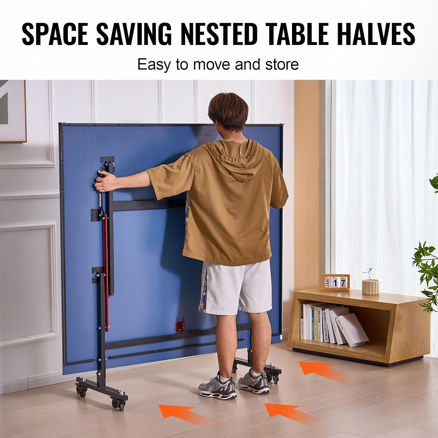 VEVOR Ping Pong Table, Professional Table Tennis Game, Indoor MDF Portable Table Tennis Table, Foldable Ping Pong Table with Quick Clamp Net and Lockable Wheel, 10 Minute Easy Assembly, 12mm Tabletops