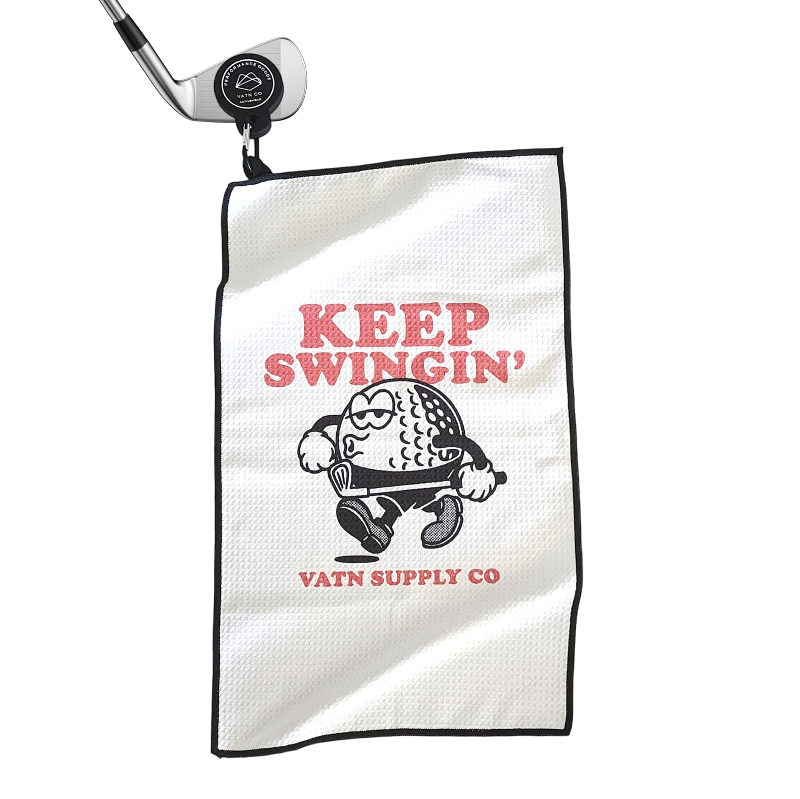VATN APPARELVATN APPAREL Magnetic Towel, 20" Inch - White Funny Microfiber Golf Towel Waffle Strong Magnet Hold to Golf Carts or Clubs (Keep Swingin - White)