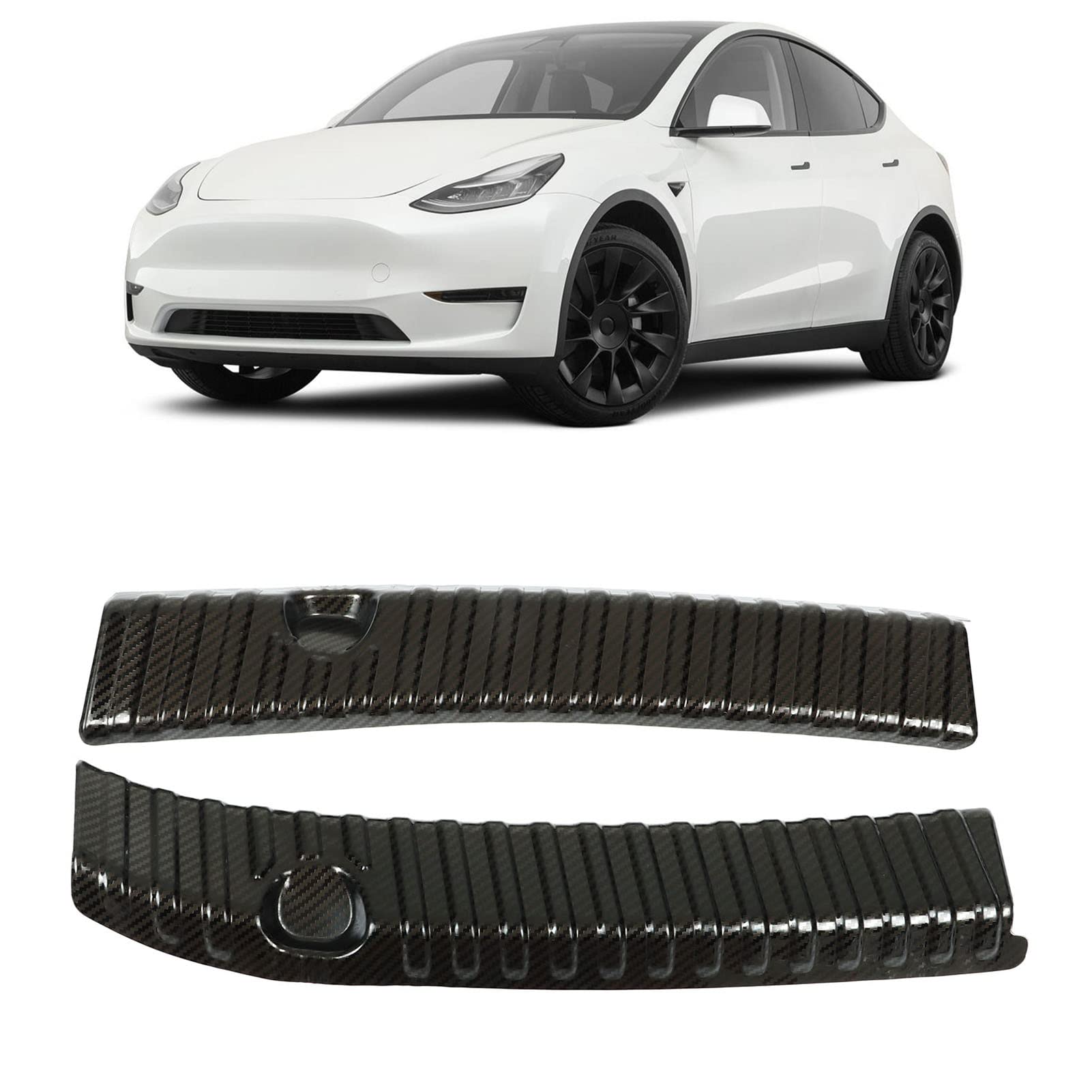 Protezione Paraurti Posteriore Per Tesla Model Y 2021-2023 - 2 Pezzi In Acciaio Inox Effetto Carbonio
