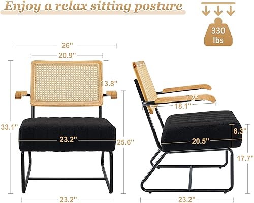 Miniatura 2 de Fahomiss Sillas decorativas  Sillas de sala de estar, estilo moderno de mediados de siglo, respaldo de ratán de malla transpirable, asiento de