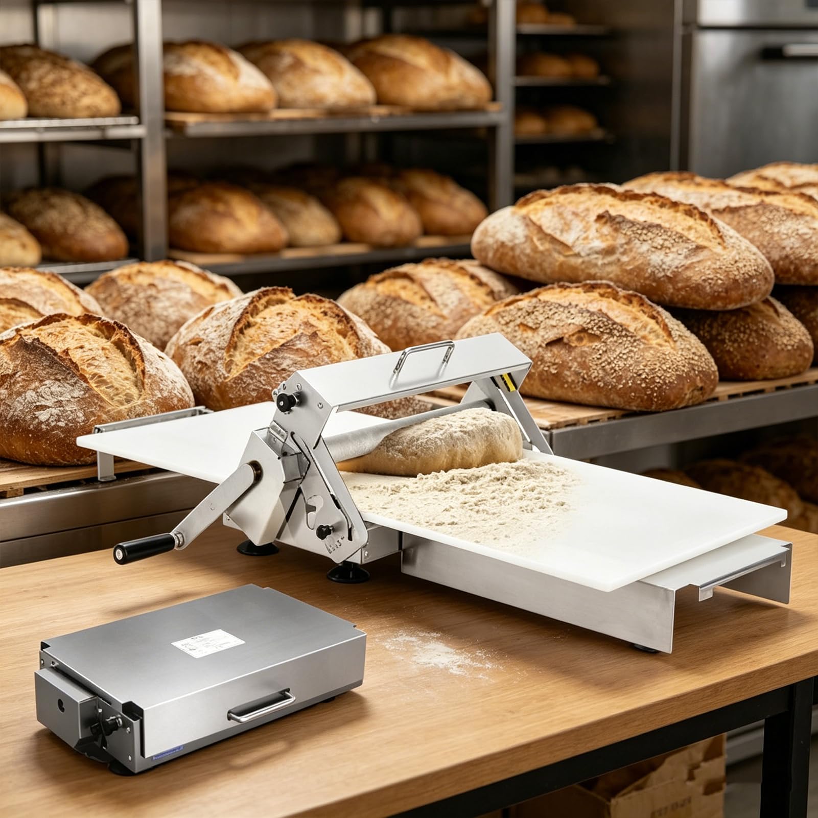 Pizza - Mattarello manuale per pasta sfoglia con spessore regolabile 0,5 – 25 mm, per croissant, design pieghevole, con piastra di rotolamento, per uso domestico e commerciale (tipo 400)