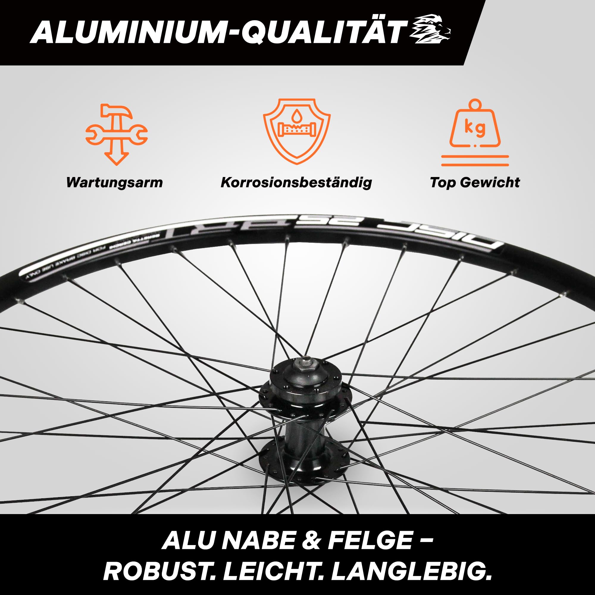 Jante avant de VTT 26" 27,5" 29" - Roue avant pour frein à disque - 6 trous - Jante et moyeu en aluminium - 36 rayons - Noir - Vélo avant pour VTT - Vélo de ville