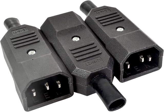 3 Pack AC 250V 10A Male Panel Mount Plug Adapter IEC 320 C14 Power Connector Socket Black Screw Mount 3 Pins Inlet Power Plug Socket