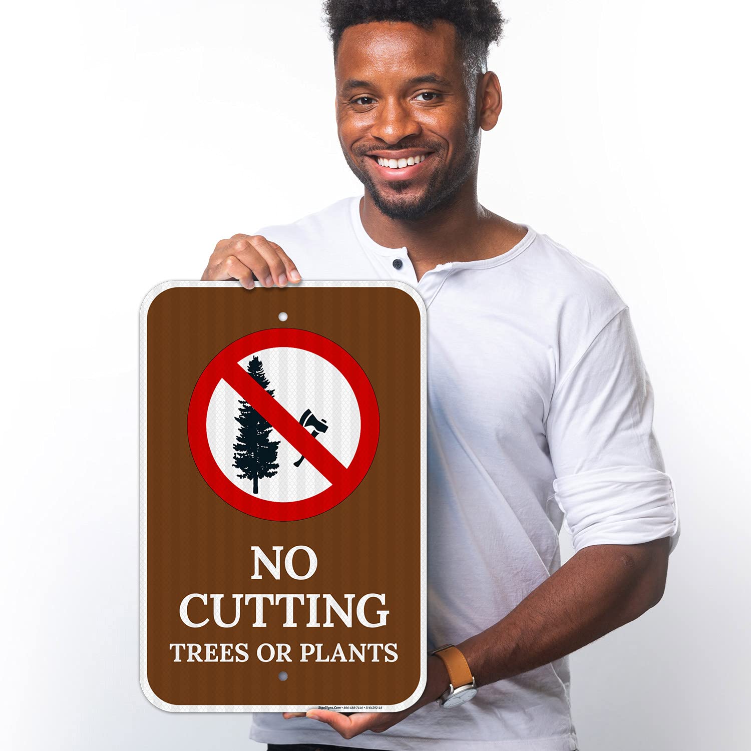 No Cutting Trees Or Plants with Graphic Sign, 12x18 Inches, 3M EGP Reflective .063 Aluminum, Fade Resistant, Made in USA