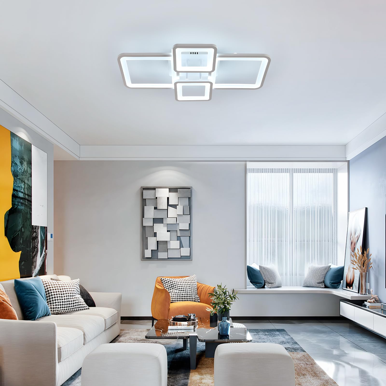 Comely Plafoniera LED Soffitto Dimmerabile, 54W 6000LM Lampada da Soffitto | Con Telecomando, Bianco Quadrato Lampadario LED Soffitto in Acrilico per Camera da letto Soggiorno Sala da Pranzo