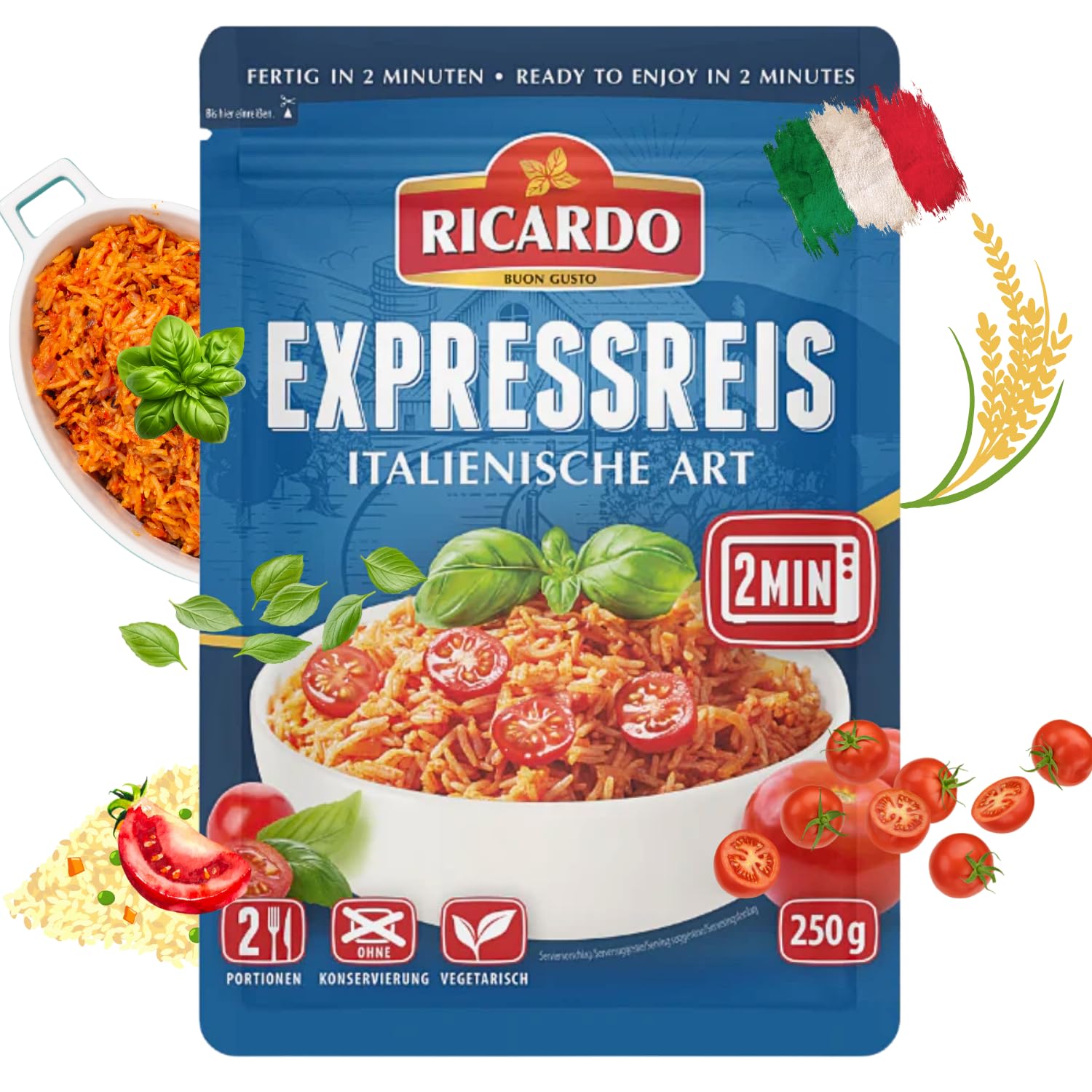 RICARDO Express Reis Italienisch 8 x 250g Reiszubereitung Fertiggerichte Mikrowelle/Pfanne schnell & einfach zubereitet