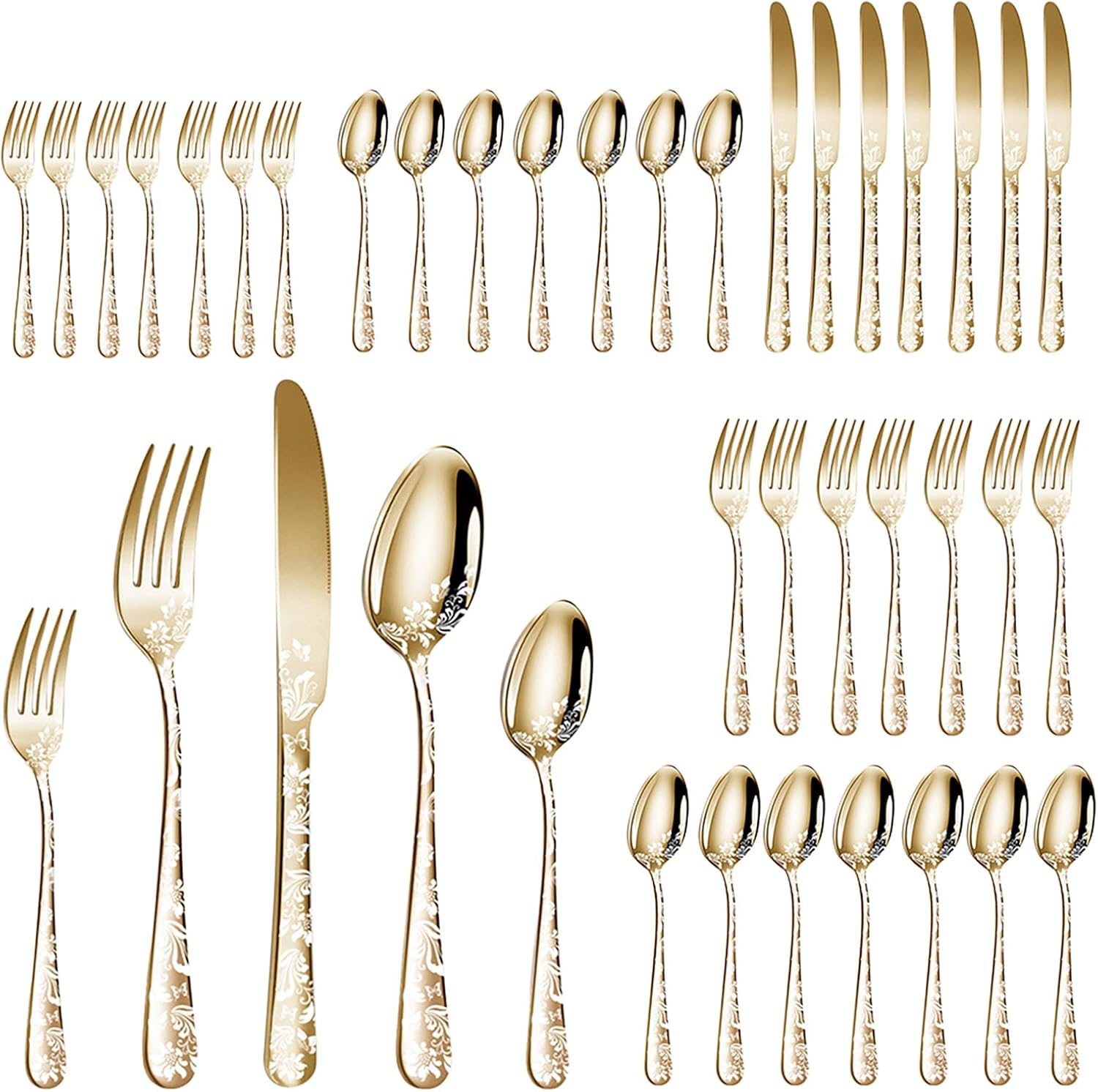 Multifunctional 40PCS Stainless Steel Flatware Set MirrorPolished Cutlery for Home Party Camping Birthday (Silver)