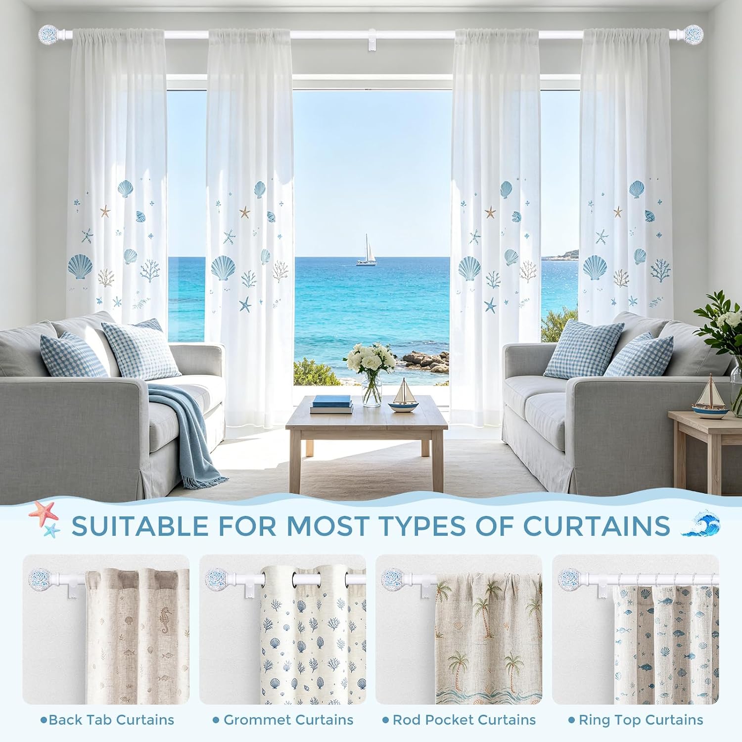 White Curtain Rods for Windows 28 to 48 Inch,1 Inch Adjustable Heavy Duty Decorative Mosaic Colorful Ball Curtain Rod,Telescoping Window Rod for Bedroom,White Drapery Rods 18-60"