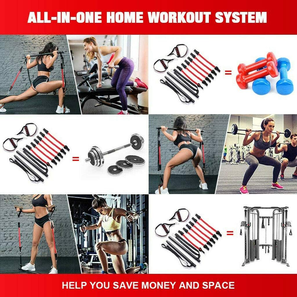 Pilates Bar Kit, Muscle Tension Bar, Adjustable Length and Resistance Bands Portable Home Gym Pilates Bar, Full Body Workout Equipment Training Kit : Sports & Outdoors