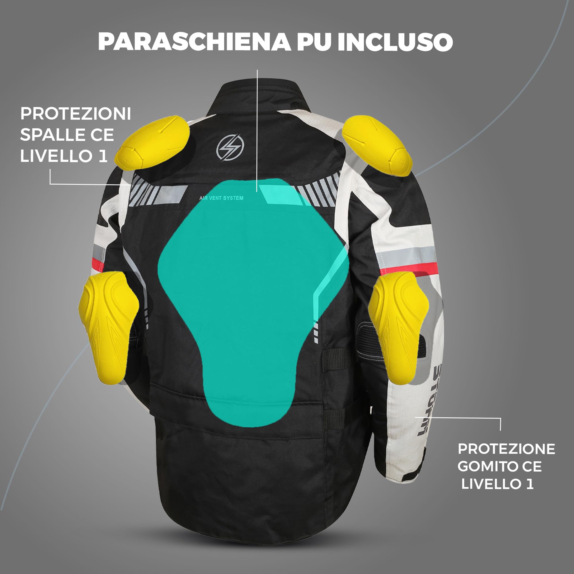 STORM Giacca Moto Uomo, 4 Stagioni Impermeabile, Certificata CE, con Protezioni Rimovibili, Antivento e Traspirante