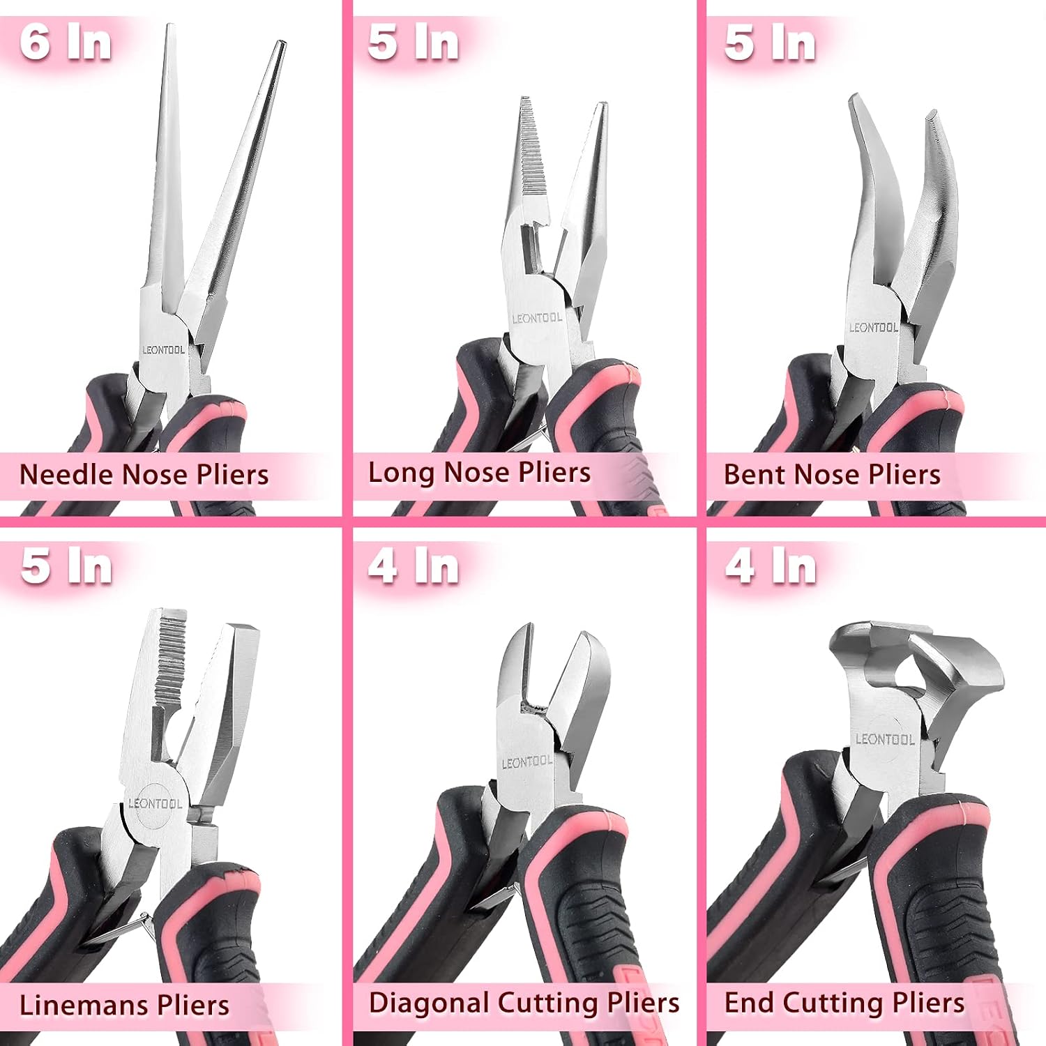 6-Piece Jewelry Pliers Set with Case, Including Needle Nose, Bent Nose, Diagonal, End Nippers, Perfect for DIY Crafting, Beading & Repairing