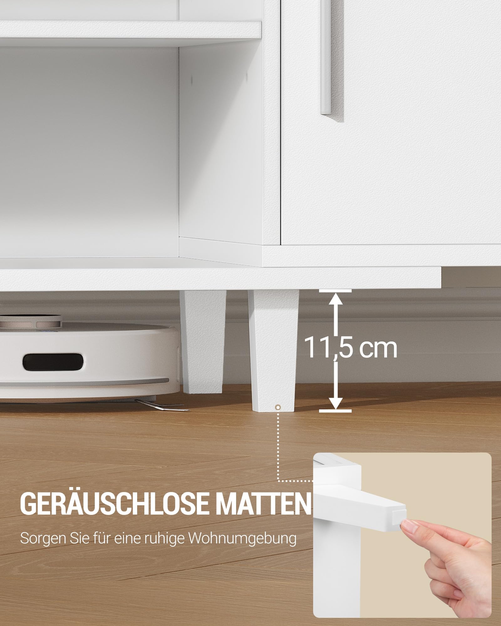 Hzuaneri TV- Schrank, Fernsehschrank, für TV-Geräte unter 65 Zoll, TV-Ständer mit 2 Schränken und 2 Freiflächen, 140 x 40 x 51,5 cm, für Wohnzimmer, Schlafzimmer, Esszimmer, Weiß TV16703E
