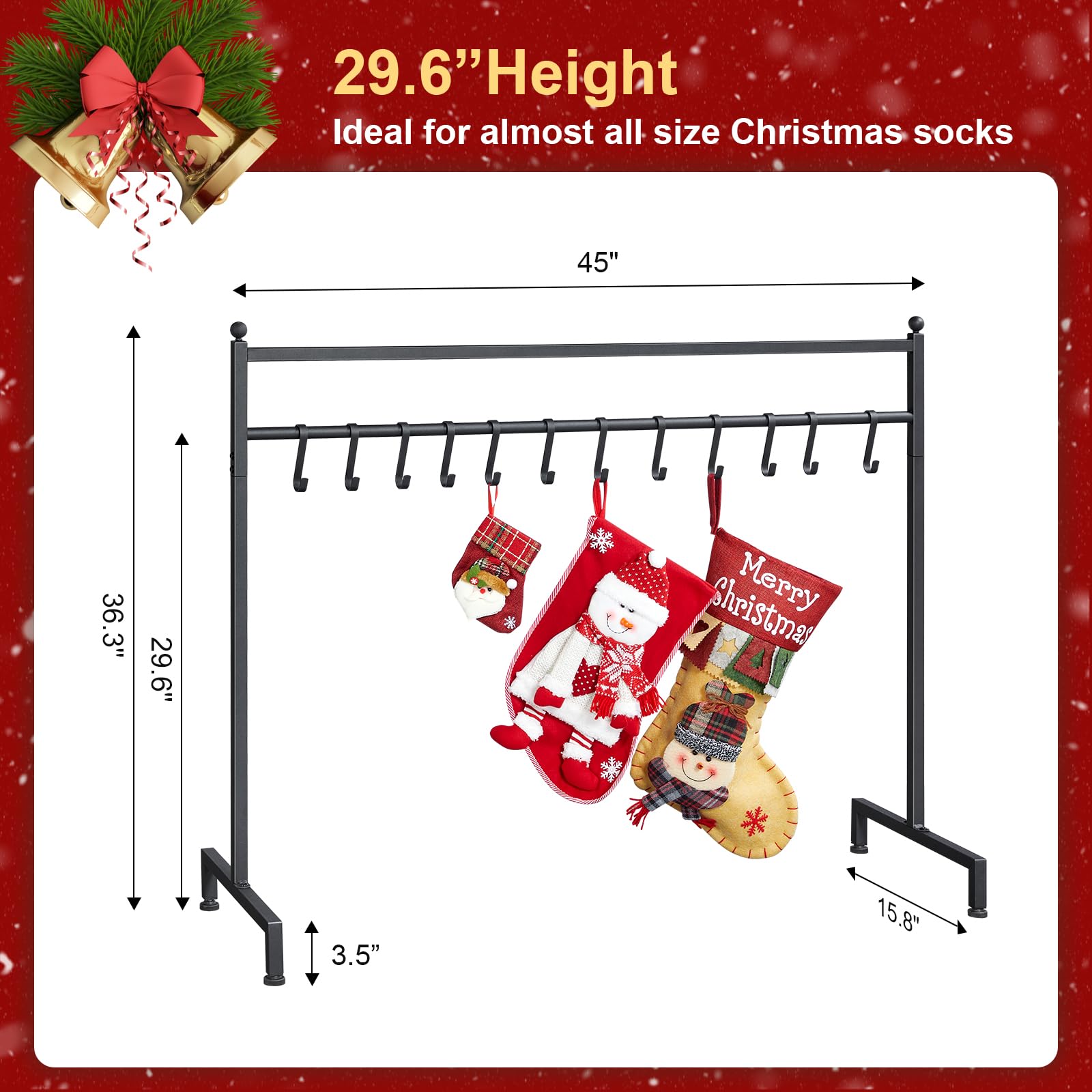 Stocking Stand Christmas Freestanding – Metal Rack With 12 Hooks, 60 LB ...