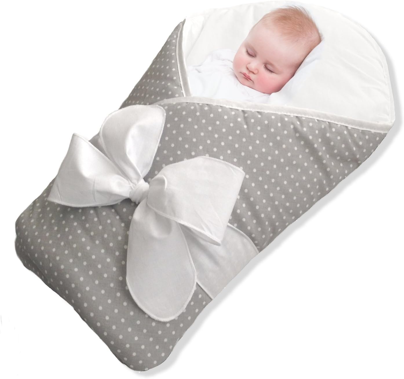 BundleBee Baby Wrap – Swaddle – Baby Blanket – Summer or Winter - Feather Light - Neck and Back Support – Hypoallergenic – Beautiful Packaging – Newborns 0-4 Months - Grey Polka Dot