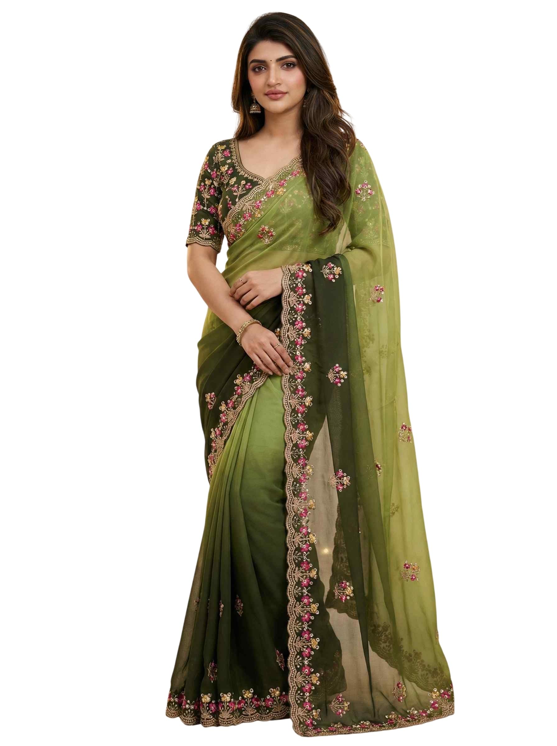 Women's Star Georgette Embroidery Work Saree(YF-CM-948-MAROON-P)-image-41