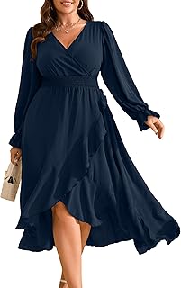 Women's Plus Size Wedding Guest Maxi Dress Wrap V Neck Long Sleeve High ...