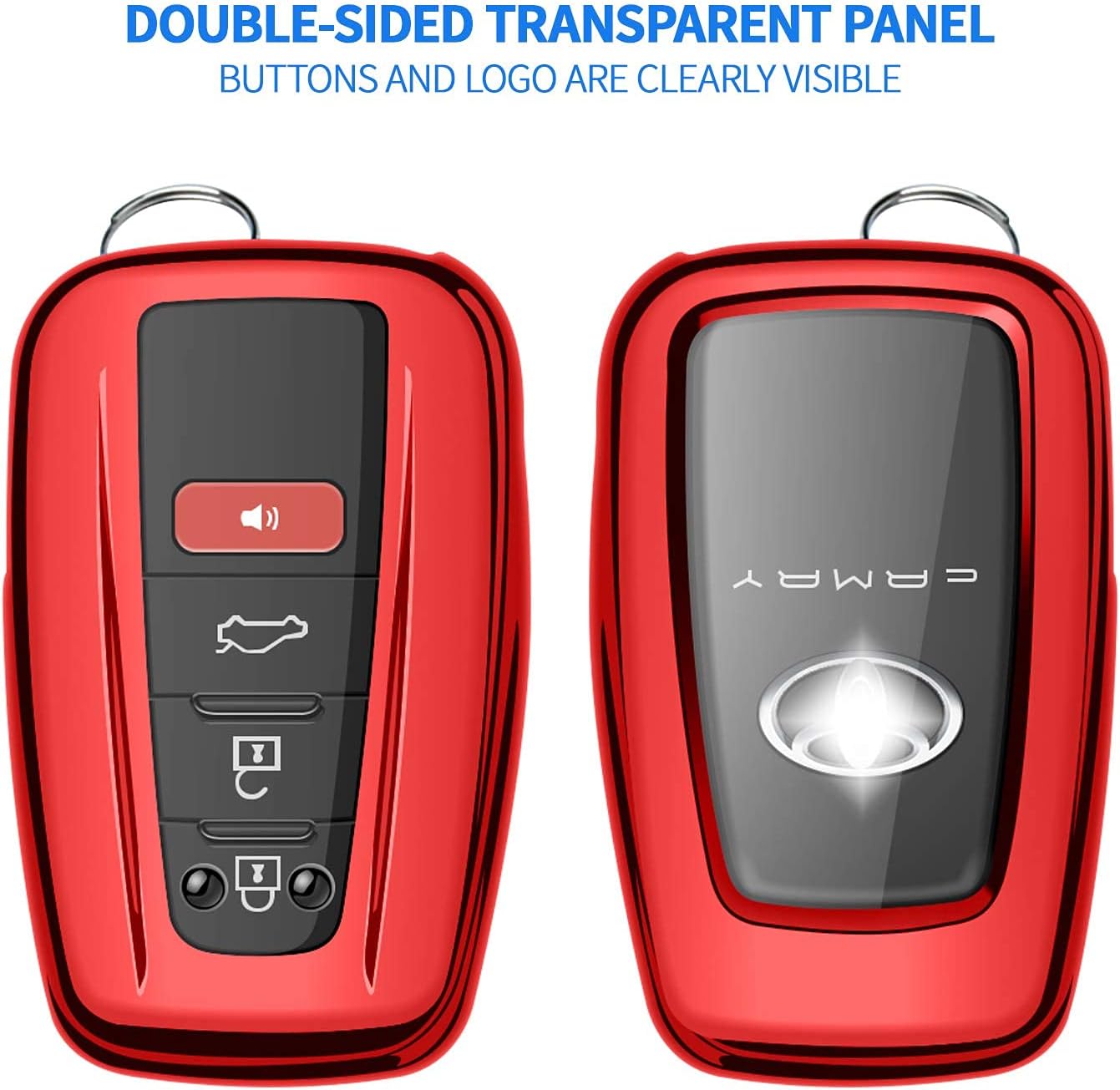 Tukellen for Toyota Key Fob Cover With Keychain Key Case Key Shell Protector Compatible with 2018-2021 Toyota Highlander RAV4 Camry Avalon C-HR Prius Corolla GT86(only for Keyless go) Red image 3