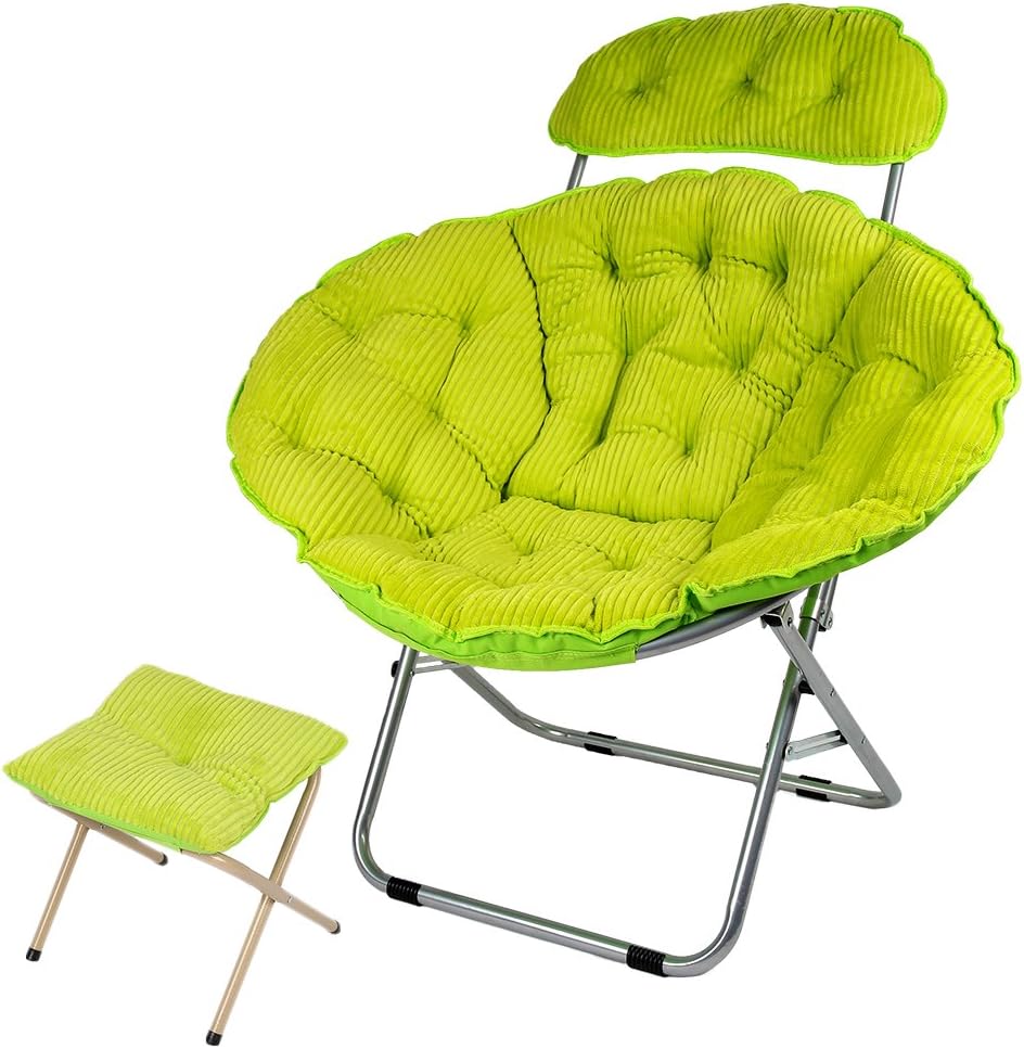 Genubi Saucer Chair, Foldable Indoor Outdoor Moon Chair, Corduroy Cover Portable