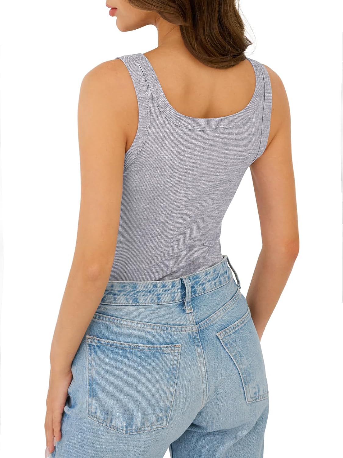 Womens Tank Tops Scoop Neck Sleeveless Ribbed Tank Summer Basic Thick Strap Slim Fitted Racerback Tops - Image 3