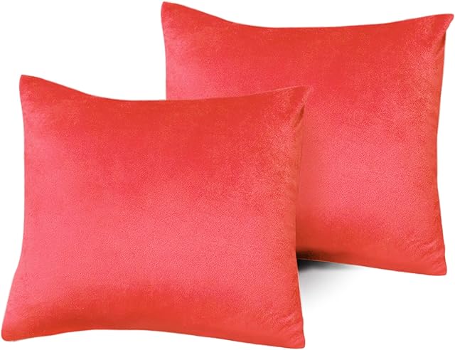 Amazon Brand  Umi Velvet Cushion Covers - Square Throw Pillowcases for Sofa Bedroom with Invisible Zipper - Sets of Two, 45cm x 45cm, Red