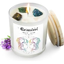 Gemini Gifts for Women, Zodiac Gemini Candle with Healing Crystals, Astrology Birthday Gifts for Women, Mom, Sister, Friends, Meditation, Yoga, Relaxation 7oz