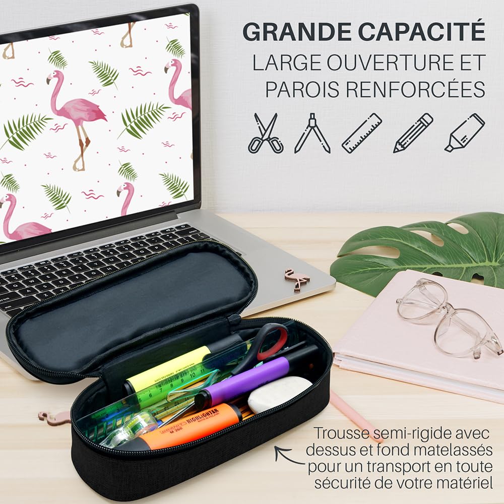 Waytex 931160 Large Capacity Semi Rigid Oval Zip Pencil Case for School, Office, Storage, Cosmetics - 23 x 9 x 6 cm - Black, Black, One Size - Image 3
