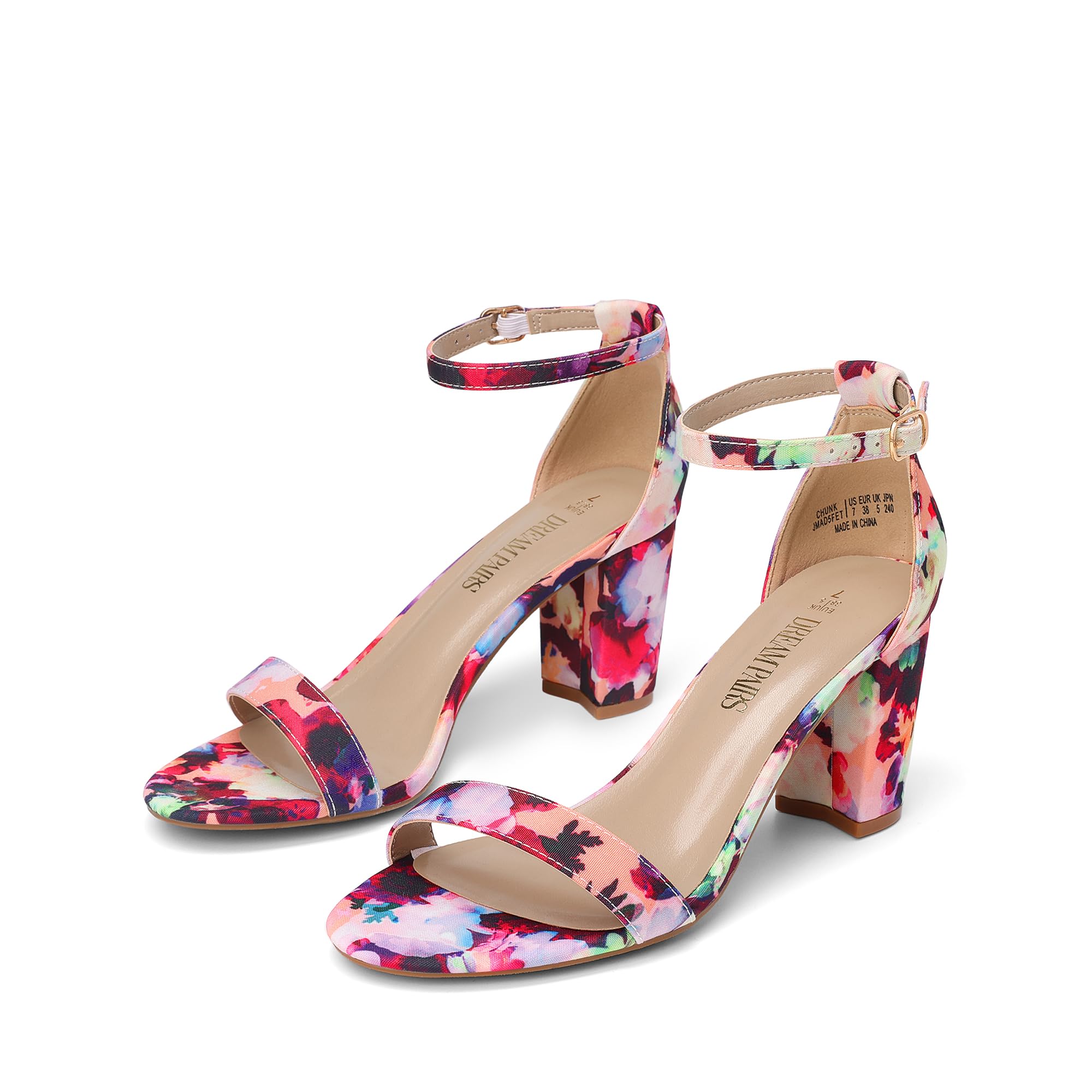 DREAM PAIRS Women's Chunk Low Block Heels Heeled Sandals Pump Shoes,Size 12,Floral,CHUNK