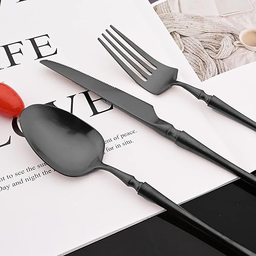 Miniatura 24 de JASHII Juego de cubiertos de 20 piezas con acabado satinado, juego de cubiertos de acero inoxidable 304, servicio para 4, tenedores de postre, juego