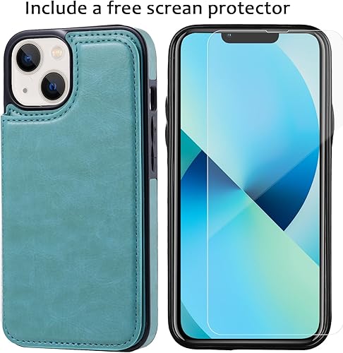 Miniatura 10 de Funda tipo cartera compatible con iPhone 13, funda protectora delgada con tarjetero, piel sintética de alta calidad con ranuras para tarjetas con