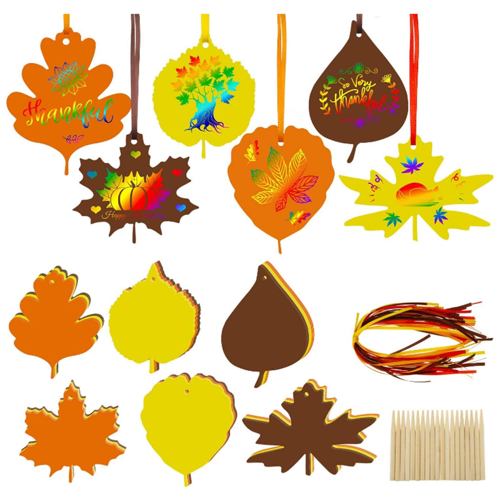 174 Pieces Thanksgiving Fall Leaves Scratch Ornaments Colorful Paper Scratch Leaves Colorful Fall Paper Autumn Halloween Craft Assorted Maple Cutouts