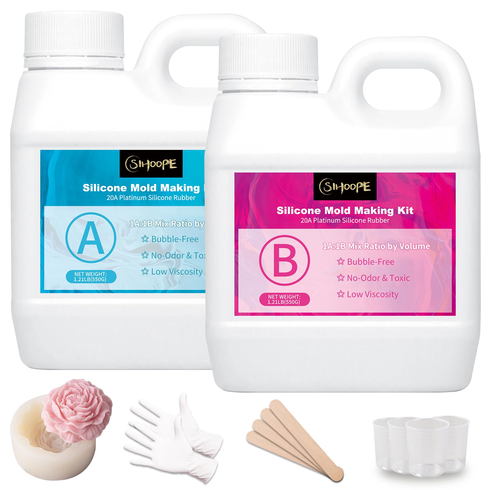 SIHOOPE Kit de fabrication de moules en silicone liquide A20 - 1 l - Convient à l'usage alimentaire - Pour bricolage, moulage en résine, savon, bricolage, gâteau, boulangerie