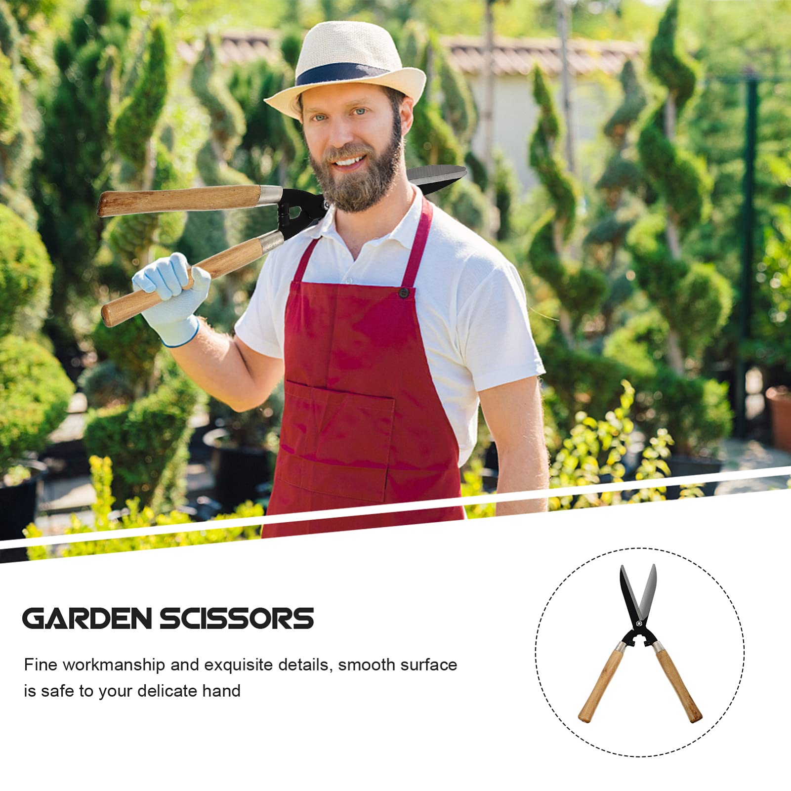 Yardwe Tijeras de Podar para Jardinería Acero de Alto Carbono y Mango de Madera, Corte sin Esfuerzo y Fácil de Limpiar para Cuidado de Setos y Arbustos