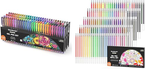 Shuttle Art Gel Pens Bundle, 120 Unique Colors (No Duplicates) Gel Pens Set + 140 Gel Pen Refills, 7 Color Types for Kids Adults Coloring Books
