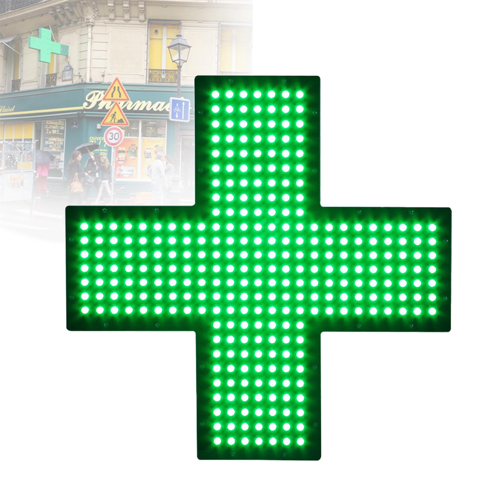 SeñAl De Farmacia Led Cruzada,LáMpara De SeñAl De Cruz De Farmacia,3 Modos De Trabajo Ajustables (Siempre Encendido,Intermitente Y Intermitente General) Para Hospitales,ClíNicas,Green-35 * 35cm
