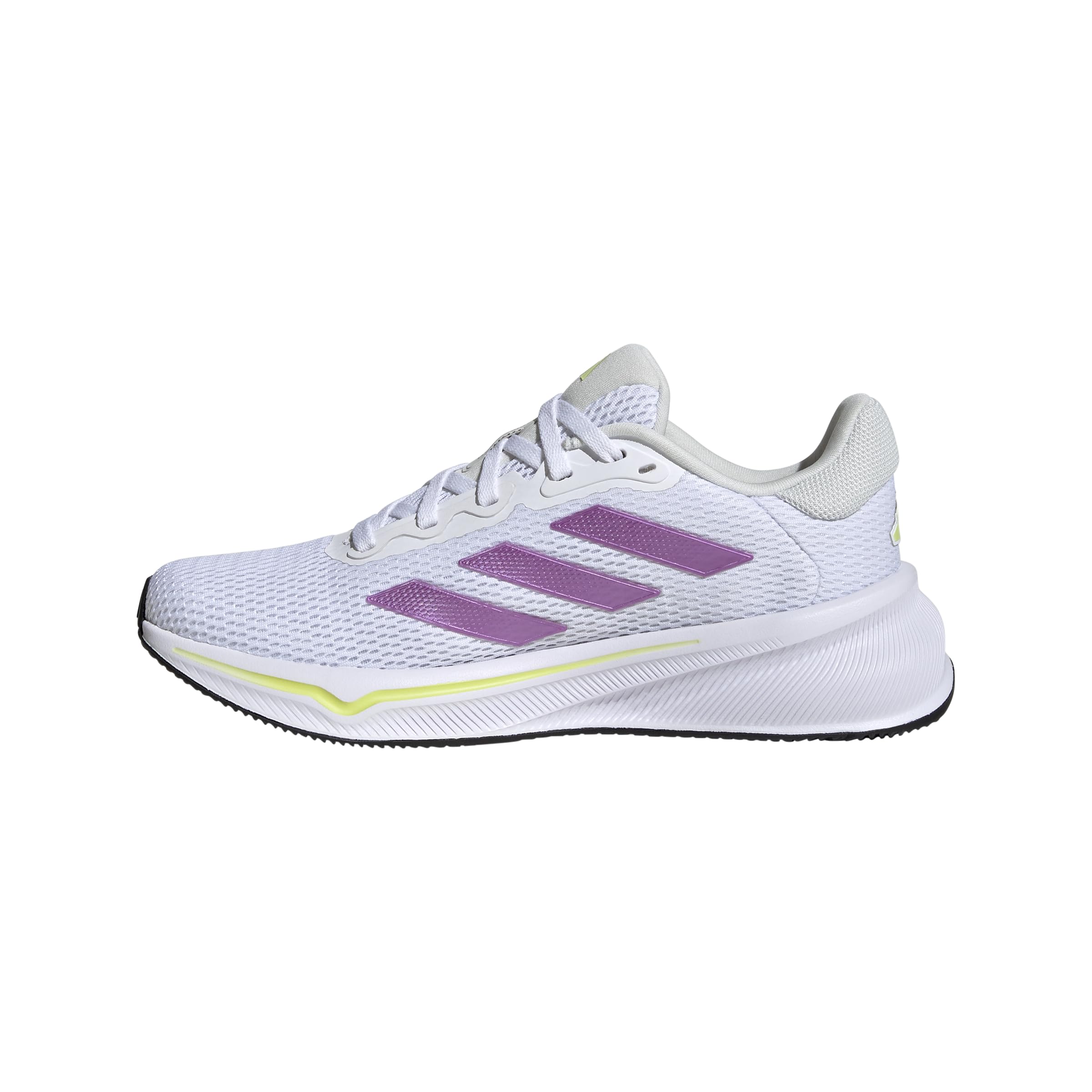 adidas Women's Response Running Sneaker, White/Purple Burst/Pulse Lime, 7