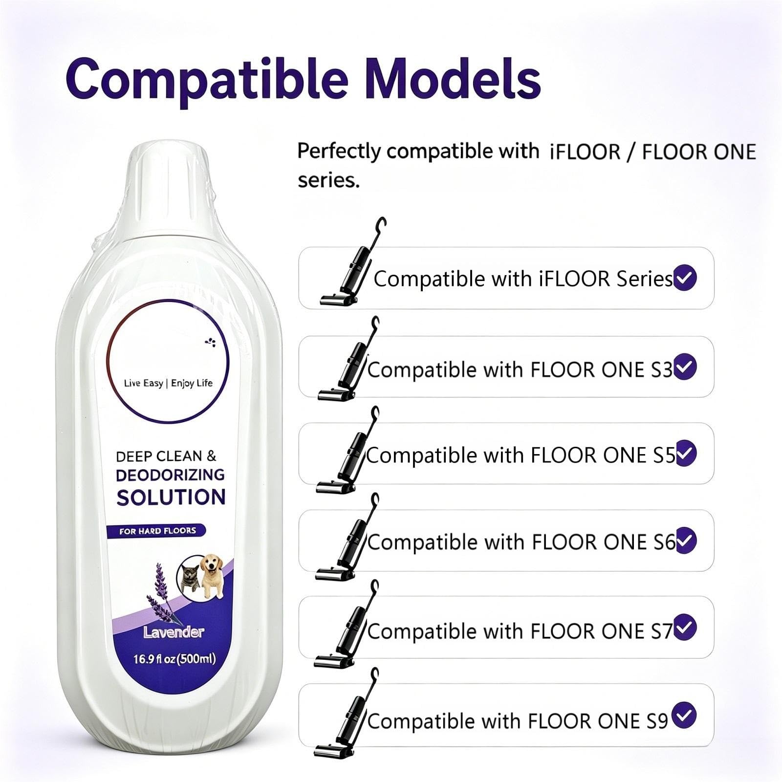 Detergente Per Pavimenti, Compatibile Con Tineco FLOOR ONE S3/S5/S6/S7/S9 | Profumo di lavanda, 500 ml, formula delicata for rimuovere gli odori, compatibile con la serie IFLOOR FLOOR ONE(3PCS)