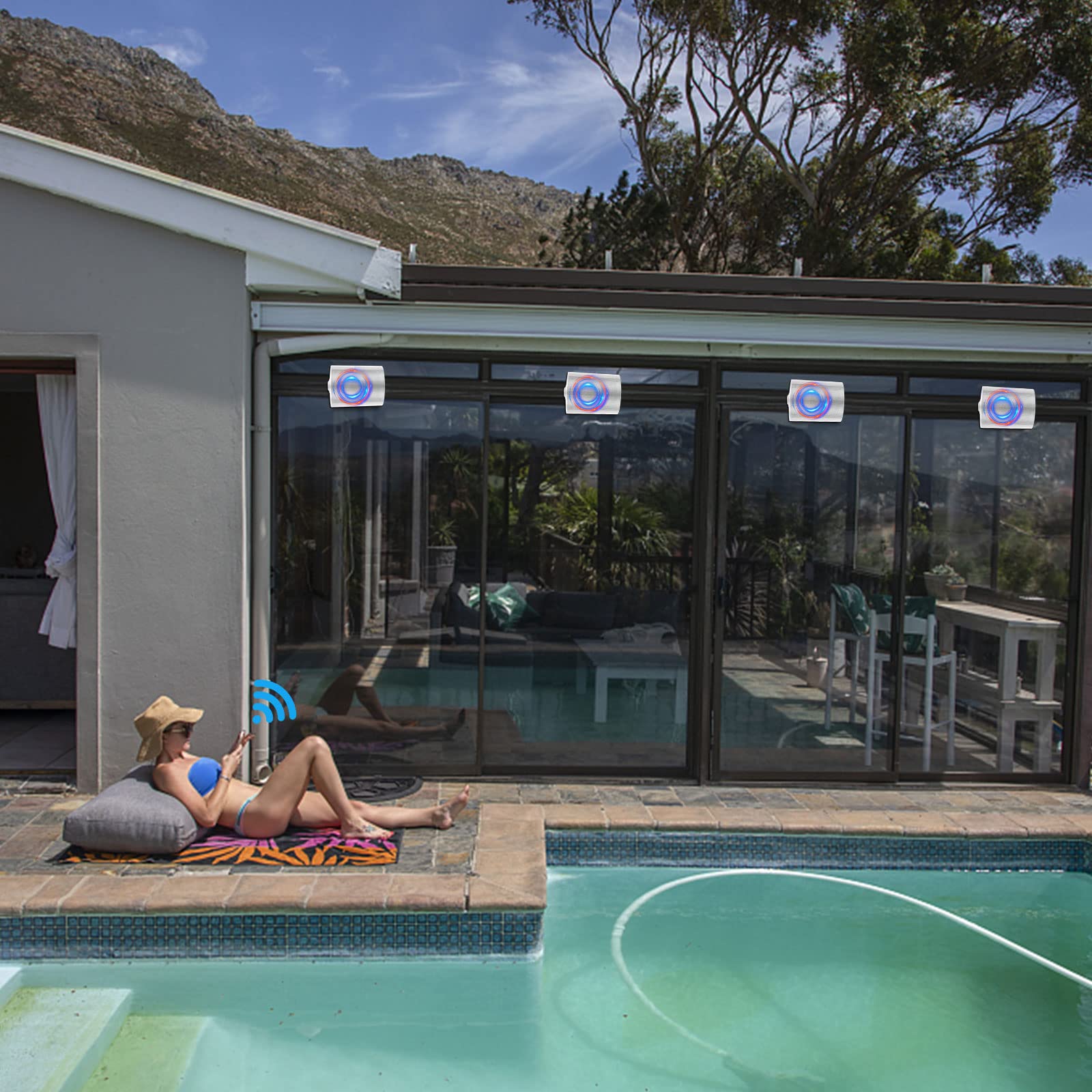 Herdio 5,25 Zoll Bluetooth Außen-Lautsprecher wasserdicht 600Watt mit Stereo-Verstärker verkabelt für Außenbereich Terrasse Garage Haus（4 weiß Outdoor-Lautsprecher）