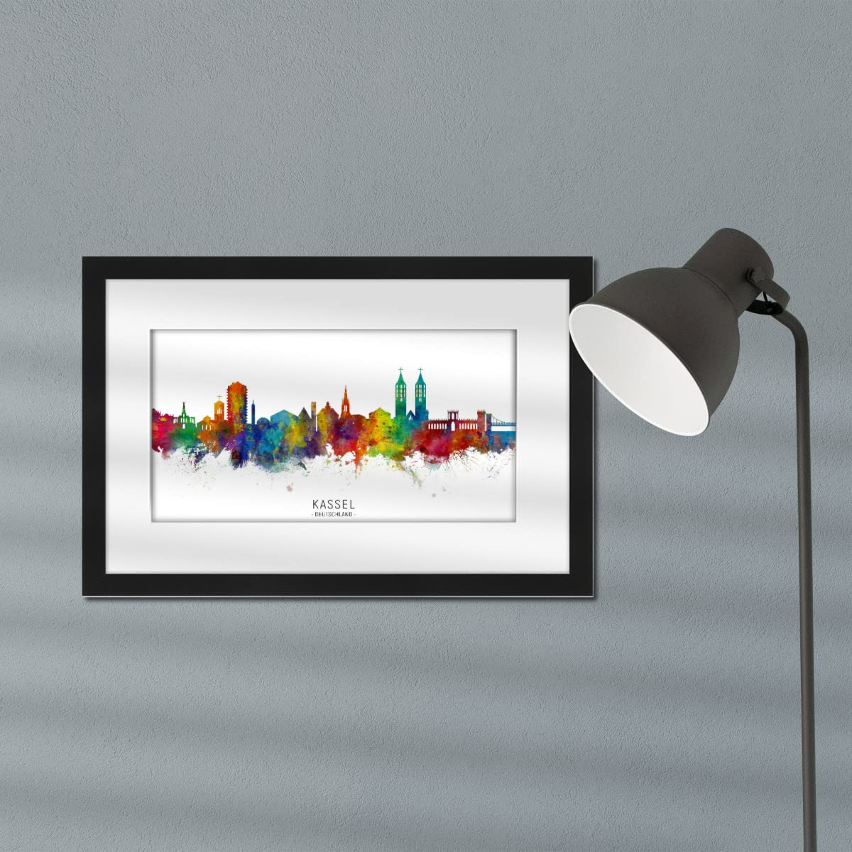 artboxONE Poster mit Rahmen schwarz 45x30 cm Kassel Germany Skyline txt von Michael Tompsett - gerahmtes Poster