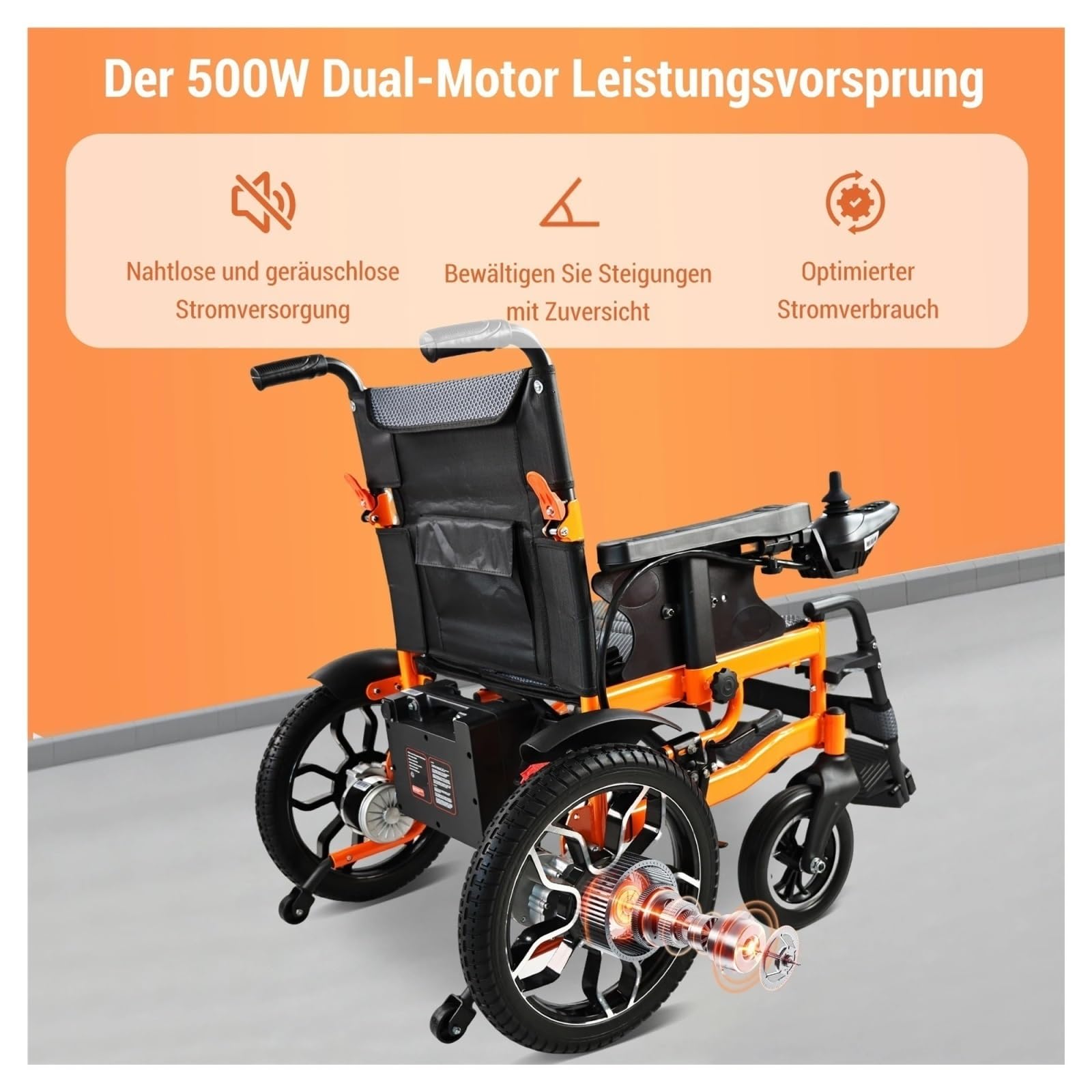 Sedia A Rotelle Elettrica Pieghevole, Motore Da 500 W, Batteria Al Litio Rimovibile 12 Ah, Autonomia Di 20 Km, Pneumatici Fuoristrada 40 Cm For Uso Quotidiano E All'aperto Comodo E Facile Da Usare