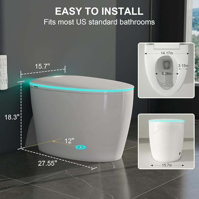 Inodoro inteligente con bidé, asiento y tapa automáticos miniatura 2