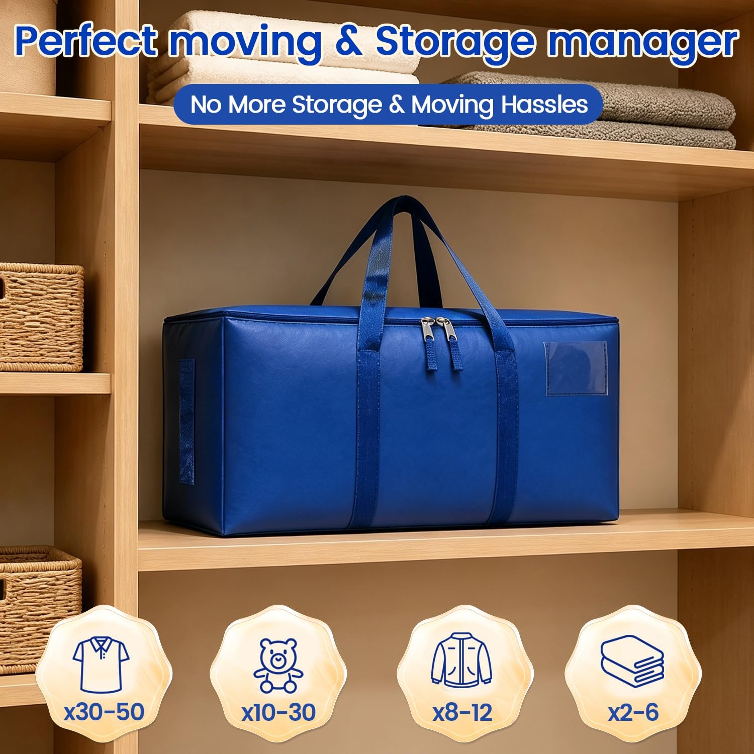 6 Pack Heavy-Duty Moving Bags, Blue image 3