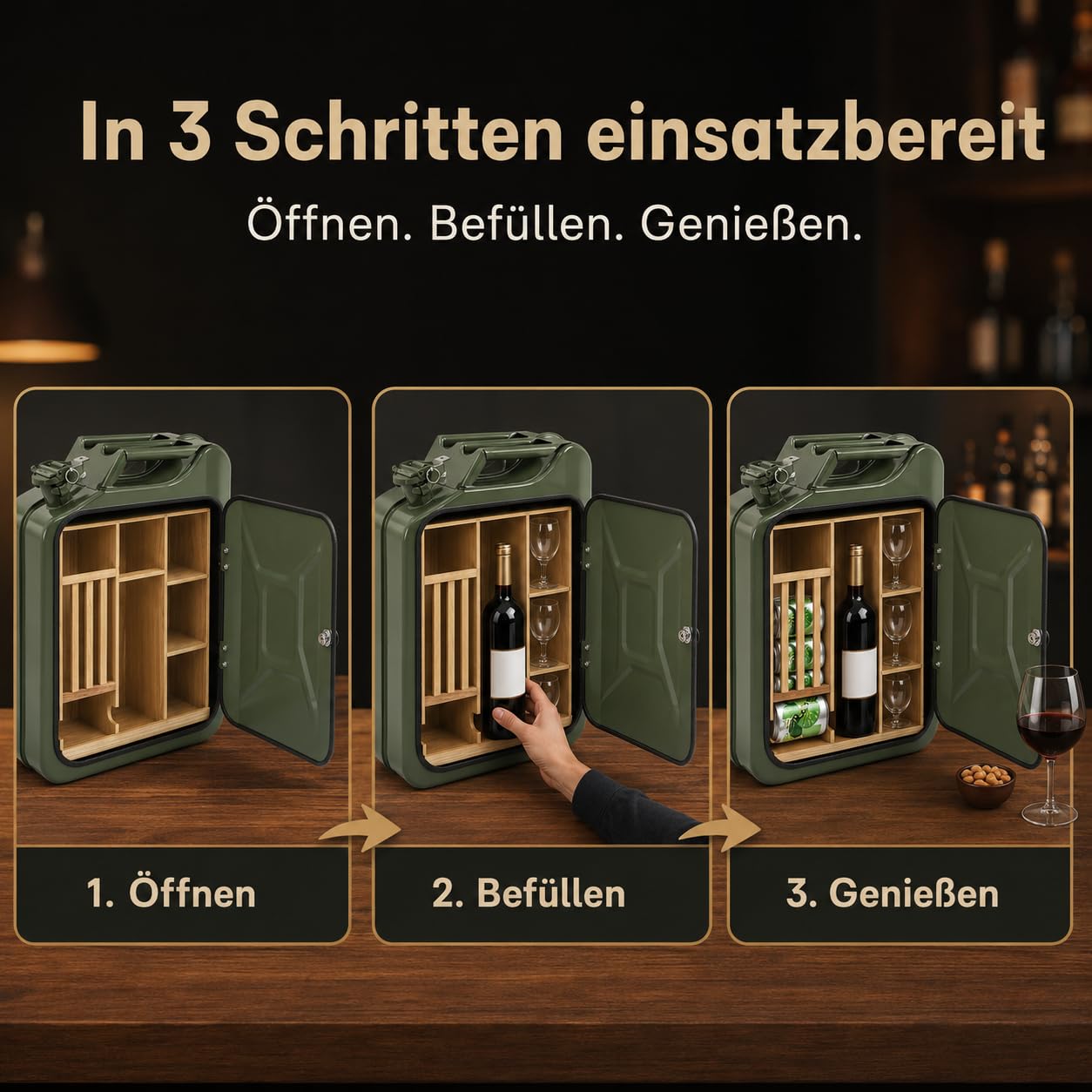 Kanister mini bar z grawerunkiem – metalowy mobilny bar – prezent urodzinowy dla mężczyzn – zamykany minibar, 35 x 15,5 x 47 cm, z zamkiem i kluczami, do użytku na zewnątrz i na imprezy